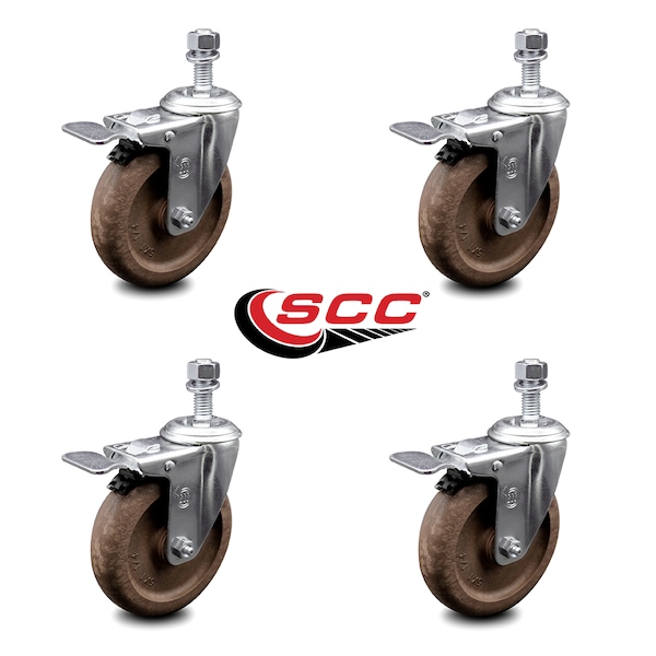 Service Caster 5 Inch High Temp Glass Filled Nylon 12mm Stem Caster Set with Total Lock Brake SCC-TSTTL20S514-GFNSHT-M1215-4 - main